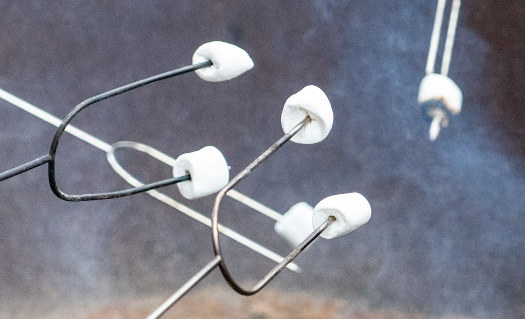 marshmallows on a stick being roasted on a stick